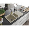 Mexen Matias 1.5-bowl granite sink with drainer and Flora kitchen faucet, beige - 6502-69-670401-57-B