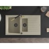 Mexen Matias granite kitchen sink 1.5-bowl with drainer and Flora kitchen faucet, beige - 6502-69-670401-57-B