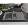 Mexen Matias granite sink 1.5-bowl with drainer and Flora kitchen faucet, gray - 6502-71-670401-00