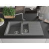 Mexen Matias 1.5-bowl granite sink with drainer and Flora kitchen faucet, gray - 6502-71-670401-06