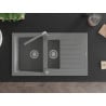Mexen Matias granite sink 1.5-bowl with drainer and Flora kitchen tap, gray - 6502-71-670401-06