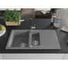 Mexen Matias 1.5-bowl granite sink with drainer and Flora kitchen faucet, gray - 6502-71-670401-07
