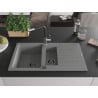 Mexen Matias granite kitchen sink 1.5-bowl with drainer and Flora kitchen tap, grey - 6502-71-670401-07-B