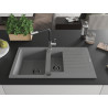 Mexen Matias granite sink 1.5-bowl with drainer and kitchen faucet Flora, gray - 6502-71-670401-07-B