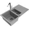 Mexen Matias granite sink 1.5-bowl with drainer and kitchen faucet Flora, gray - 6502-71-670401-07-B