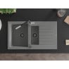 Mexen Matias granite kitchen sink 1.5-bowl with drainer and Flora kitchen tap, grey - 6502-71-670401-07-B