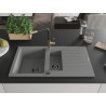 Mexen Matias 1.5-bowl granite sink with drainer and Flora kitchen faucet, gray - 6502-71-670401-57-B