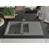Mexen Matias 1.5-Bowl Granite Sink with Drainer and Flora Kitchen Tap, Grey - 6502-71-670401-57-B