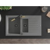 Mexen Matias 1.5-bowl granite sink with drainer and Flora kitchen faucet, gray - 6502-71-670401-57-B