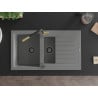 Mexen Matias granite sink 1.5-bowl with drainer and Flora kitchen faucet, gray - 6502-71-670401-57-B