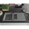 Mexen Matias 1.5-bowl granite sink with drainer and Flora kitchen tap, gray - 6502-71-670401-70-B