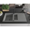 Mexen Matias granite sink 1.5-bowl with drainer and Flora kitchen tap, grey - 6502-71-670401-70-B