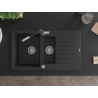 Mexen Matias 1.5-basin granite sink with drainer and Flora kitchen faucet, black/silver - 6502-73-670401-07