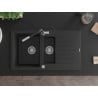 Mexen Matias 1.5-bowl granite sink with drainer and Flora kitchen faucet, black/silver - 6502-73-670401-07