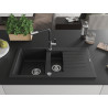 Mexen Matias 1.5-bowl granite sink with drainer and Flora kitchen faucet, black/silver - 6502-73-670401-07