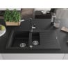 Mexen Matias 1.5-bowl Granite Sink with Drainer and Flora Kitchen Tap, Black/Silver - 6502-73-670401-07
