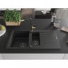 Mexen Matias 1.5-bowl granite sink with drainer and Flora kitchen tap, black/silver - 6502-73-670401-57-B