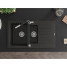 Mexen Matias granite sink 1.5-bowl with drainer and Flora kitchen faucet, black/gold metallic - 6502-75-670401-07