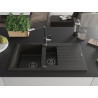 Mexen Matias granite sink 1.5-bowl with drainer and Flora kitchen faucet, black/gold - 6502-75-670401-07-B