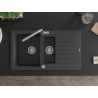 Mexen Matias granite sink 1.5-bowl with drainer and kitchen faucet Flora, black speckled - 6502-76-670401-00