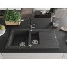 Mexen Matias granite sink 1.5-bowl with drainer and Flora kitchen faucet, speckled black - 6502-76-670401-07