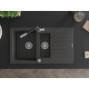 Mexen Matias 1.5-bowl granite sink with drainer and Flora kitchen faucet, black speckled - 6502-76-670401-07