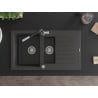 Mexen Matias 1.5-bowl granite sink with drainer and Flora kitchen tap, black speckled - 6502-76-670401-07