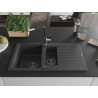 Mexen Matias granite sink 1.5-bowl with drainer and Flora kitchen faucet, black speckled - 6502-76-670401-07-B