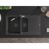 Mexen Matias granite sink 1.5-bowl with drainer and Flora kitchen faucet, speckled black - 6502-76-670401-07-B