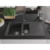 Mexen Matias Granite Sink 1.5-Bowl with Drainer and Flora Kitchen Tap, Black Speckled - 6502-76-670401-08