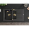 Mexen Matias granite sink 1.5-bowl with drainer and Flora kitchen faucet, black speckled - 6502-76-670401-57-G