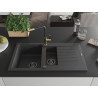 Mexen Matias granite sink 1.5-bowl with drainer and Flora kitchen faucet, black speckled - 6502-76-670401-57-B