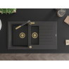 Mexen Matias 1.5-bowl granite sink with drainer and Flora kitchen faucet, black speckled - 6502-76-670401-75-G