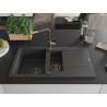 Mexen Matias granite sink 1.5-bowl with drainer and Flora kitchen faucet, black speckled - 6502-76-670401-75-B