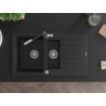 Mexen Matias granite sink 1.5-bowl with drainer and Flora kitchen faucet, black - 6502-77-670401-07