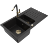 Mexen Matias 1.5-bowl granite sink with drainer and Flora kitchen faucet, black - 6502-77-670401-57-G