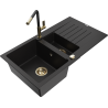 Mexen Matias 1.5-compartment granite sink with a drip tray and kitchen mixer tap Flora, Black - 6502-77-670401-57-G