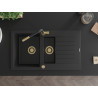 Mexen Matias 1.5-bowl granite sink with drainer and Flora kitchen faucet, black - 6502-77-670401-57-G