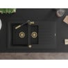 Mexen Matias granite sink 1.5-bowl with drainer and Flora kitchen tap, black - 6502-77-670401-57-G