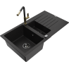 Mexen Matias 1.5-compartment granite sink with a drip tray and kitchen mixer tap Flora, Black - 6502-77-670401-57-B