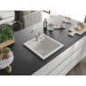 Mexen Vito single-bowl granite sink with Flora kitchen faucet, white - 6503-20-670401-02
