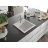 Mexen Vito Granite Sink 1-Bowl with Flora Kitchen Faucet, White - 6503-20-670401-06
