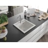 Mexen Vito single-bowl granite sink with Flora kitchen tap, white - 6503-20-670401-06