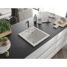 Mexen Vito granite kitchen sink 1-bowl with Flora kitchen faucet, white - 6503-20-670401-07