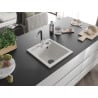 Mexen Vito 1-compartment granite sink with a kitchen mixer tap Flora, White - 6503-20-670401-07-B