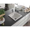 Mexen Vito granite single-bowl sink with Flora kitchen faucet, white - 6503-20-670401-07-B