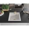 Mexen Vito 1-bowl granite sink with Flora kitchen faucet, white - 6503-20-670401-57-G