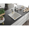 Mexen Vito 1-bowl granite sink with Flora kitchen faucet, white - 6503-20-670401-57-G