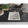 Mexen Vito granite sink 1-bowl with Flora kitchen faucet, white - 6503-20-670401-57-B