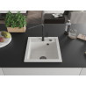 Mexen Vito granite kitchen sink 1-bowl with Flora kitchen faucet, white - 6503-20-670401-70-B